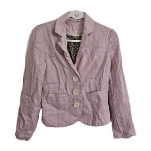 Boden Linen Blazer Jacket Womens 4 Lilac Pink Button Front Longsleeve Office